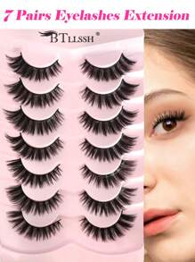 BTLLSSH 7 Pairs 15mm Full Strip Messy Fluffy Eyelash,  Natural Lashes For Makeup,Cross Wispy Dramatic Volume FauxLashes - Natural Lashes - View 1