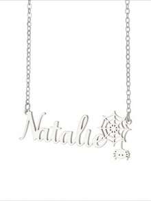 Personalisierte Namenskette für Frauen Männer aus rostfreiem Stahl, individualisierte Spinnen Namenskette in Silber-Gold-Farbe, Namensschildanhänger, Halloween Geschenke, Gothic Feiertags Dekorationen, Halloween Zubehör, Geschenke für Freunde - Silber - Übersicht 6