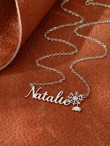 Personalisierte Namenskette für Frauen Männer aus rostfreiem Stahl, individualisierte Spinnen Namenskette in Silber-Gold-Farbe, Namensschildanhänger, Halloween Geschenke, Gothic Feiertags Dekorationen, Halloween Zubehör, Geschenke für Freunde - Silber - Übersicht 5