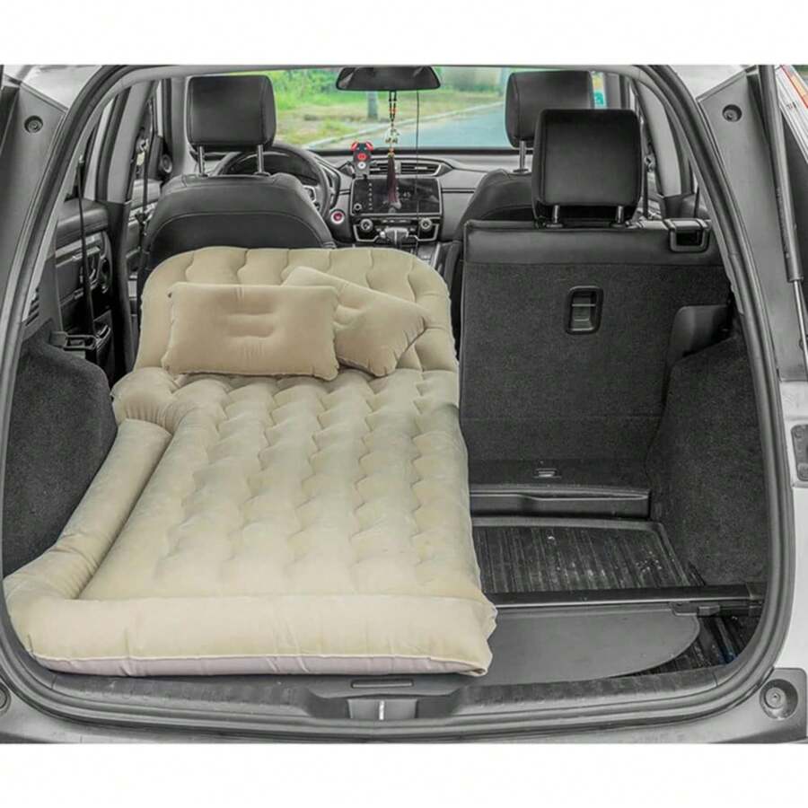 Colchón inflable para SUV, colchón inflable para SUV de 68,9* 51,2 pulgadas, colchón inflable para SUV, cama para acampar que puede soportar 650 libras y con bomba de aire eléctrica, cama de colchón inflable para SUV para camping en coche y viajes por carretera - Beis - Ver 1