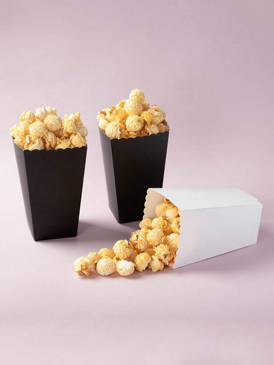 12/24pcs Popcorn Box, White Cardboard, Square Mori Style Fresh Party Paper Box, Fried Chicken Rice Flower Box - Multicolor - View 1