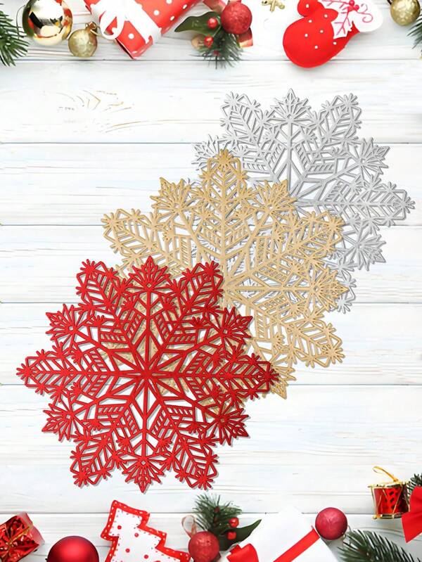 1/4 pezzi tovagliette natalizie a forma di fiocco di neve, tovagliette in PVC per la decorazione della tavola del ristorante a Natale