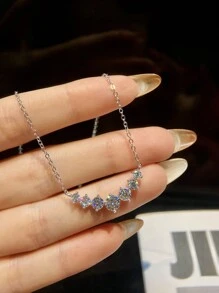 1 Pc 0.5ct Simple Smile Seven Princesses Moissan Diamond Necklace S925or925 Sterling Silver Elegant Eternity Engagement Necklace Wedding Necklace Luxury Ladies Jewelry Gift