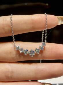 1 Pc 0.5ct Simple Smile Seven Princesses Moissan Diamond Necklace S925or925 Sterling Silver Elegant Eternity Engagement Necklace Wedding Necklace Luxury Ladies Jewelry Gift