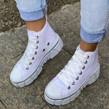 Women's Tratorada Casual White/Black High Top Sneakers - TRẮNG VÀ HỒNG - Xem 2
