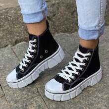 Women's Tratorada Casual White/Black High Top Sneakers - TRẮNG VÀ HỒNG - Xem 4