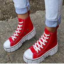 Women's Tratorada Casual White/Black High Top Sneakers - TRẮNG VÀ HỒNG - Xem 3