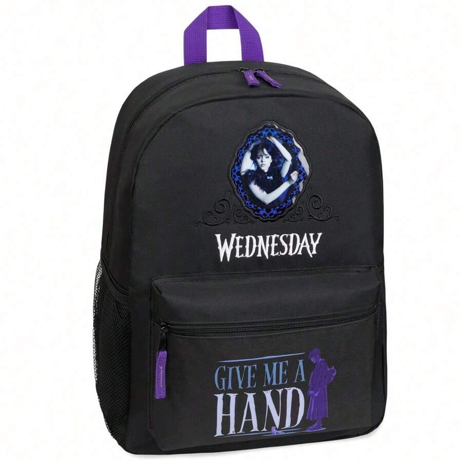 Wednesday School Backpack And 37 X 29cm With Water Bottle Pocket Gift - A - View 1