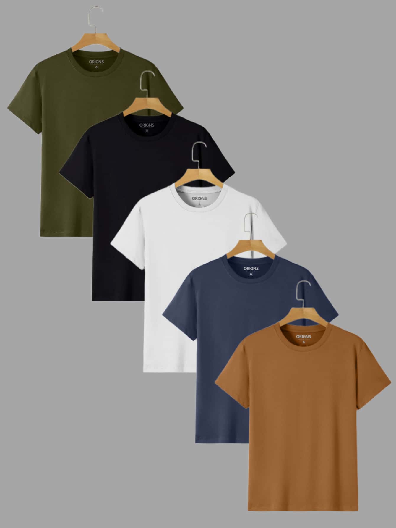 Kit 5 Camisetas Manga Curta Masculina Básica Lisa Algodão ORIGNS Verão Final de Ano - Multicolorido - Visão 1