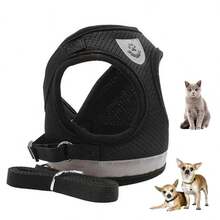 Dog Cat Harness Leash Pet Collar Vest Reflective Strip Pet Walking Outdoor Comfort Safety Leisure Walk - 彩色 - 查看 1