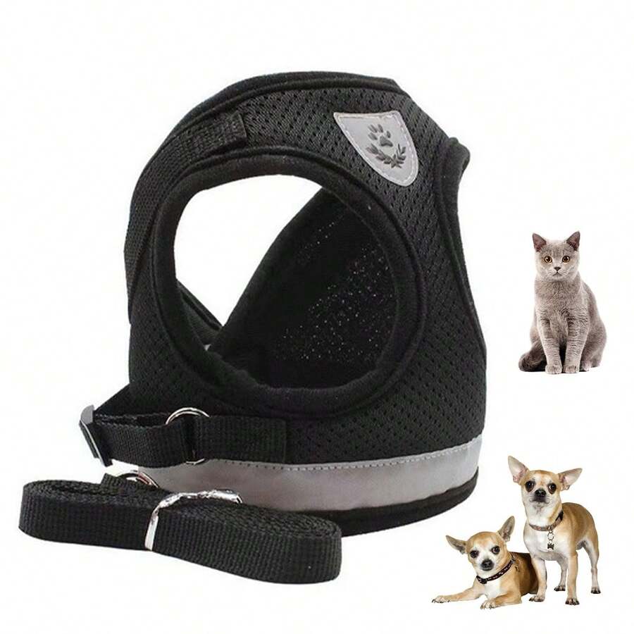 Dog Cat Harness Leash Pet Collar Vest Reflective Strip Pet Walking Outdoor Comfort Safety Leisure Walk - 彩色 - 查看 1
