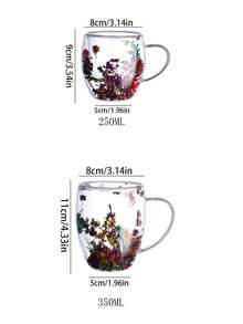 1 件真花玻璃杯带手柄，高品质创意家居咖啡杯 - 彩色 - 查看 3