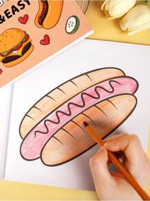 1pc Creative Coloring Book With 40 Pages Of Food & Fruit Cartoons, Ideal As Birthday Or Festival Gift Back To School