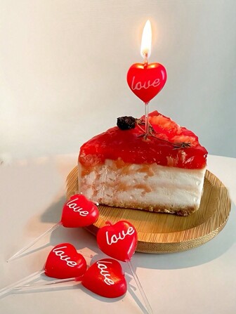 5 件红心“爱”生日婚礼情人节求婚派对蛋糕装饰蜡烛
