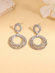 1 paire Boucles d'oreilles créoles circle en zircone cubique à la mode, design léger et élégant pour femmes, convient pour les occasions quotidiennes, les festivals, les mariages et les sorties