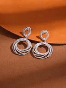 1 paire Boucles d'oreilles créoles circle en zircone cubique à la mode, design léger et élégant pour femmes, convient pour les occasions quotidiennes, les festivals, les mariages et les sorties
