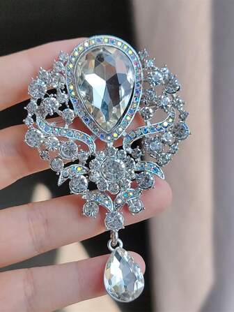 1pc Fashionable Vintage Crystal Pendant Brooch, Decorative Gift