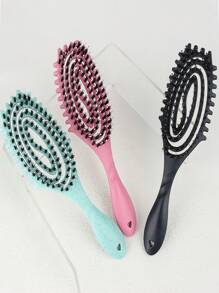 1pc Hair Brush With Bouncey Curl Defining Bristles, Hollow Design Pig Bristle Hair Comb With Special Recessed Sides For Easy Even Hair Brushing And Various Curled Hairstyles - Multicolor - View 7