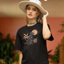 Women's T-Shirt, Trend, Casual, 100% Cotton, Premium, Animal Print Panther, High Definition - 黑色 - 查看 5