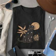 Women's T-Shirt, Trend, Casual, 100% Cotton, Premium, Animal Print Panther, High Definition - 黑色 - 查看 4