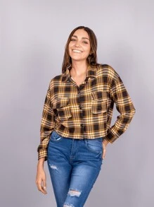 Camisa vaquera a cuadros para Mujer botones - Amarillo - Ver 2