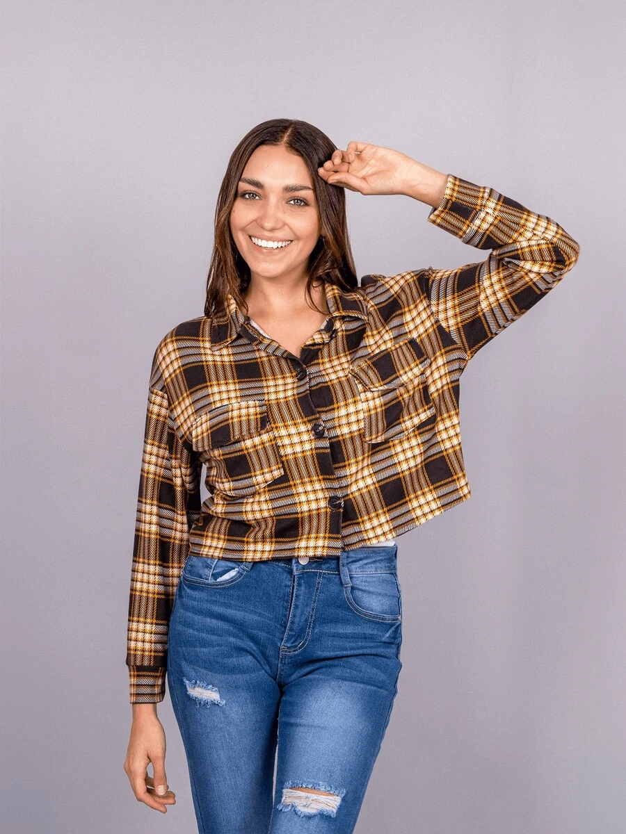 Camisa vaquera a cuadros para Mujer botones - Amarillo - Ver 1