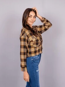 Camisa vaquera a cuadros para Mujer botones - Amarillo - Ver 3