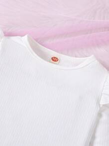 Conjunto de 2 piezas de niña de otoño e invierno con suéter de cuello redondo acanalado blanco y falda morada de moda