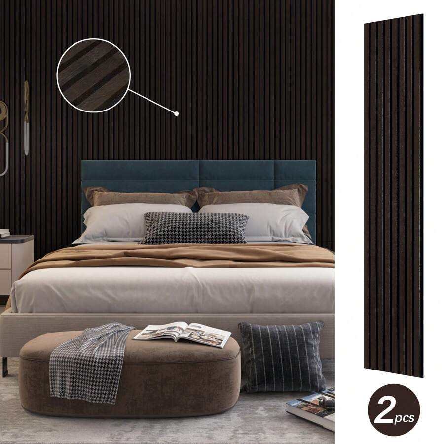 Acoustic Wood Wall Panel, 94.5" X 12.6" Wood Slat Wall Panel For Interior Wall Decor, Soundproof Wall Panel, Slat Wall Paneling, Fluted Sound Absorbing Panel (2 Pack)