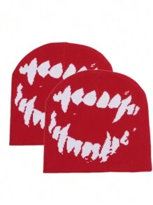 Multi-Design Funny Teeth Knitted Hat, Autumn & Winter Warm Beanie, Acrylic Fiber Material Casual Y2K Jacquard Cap, Unisex Cold Hat