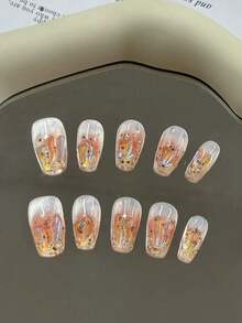 10 sztuk miniaturowych trapezowych, ręcznie robionych, eleganckich sztucznych paznokci, jesienno-zimowy gradient różowy Aurora Jelly Gel, sztuczne paznokcie, wielokrotnego użytku, szykowne, krótkie paznokcie panny młodej, do naklejania na paznokcie, artykuły do paznokci, paznokcie