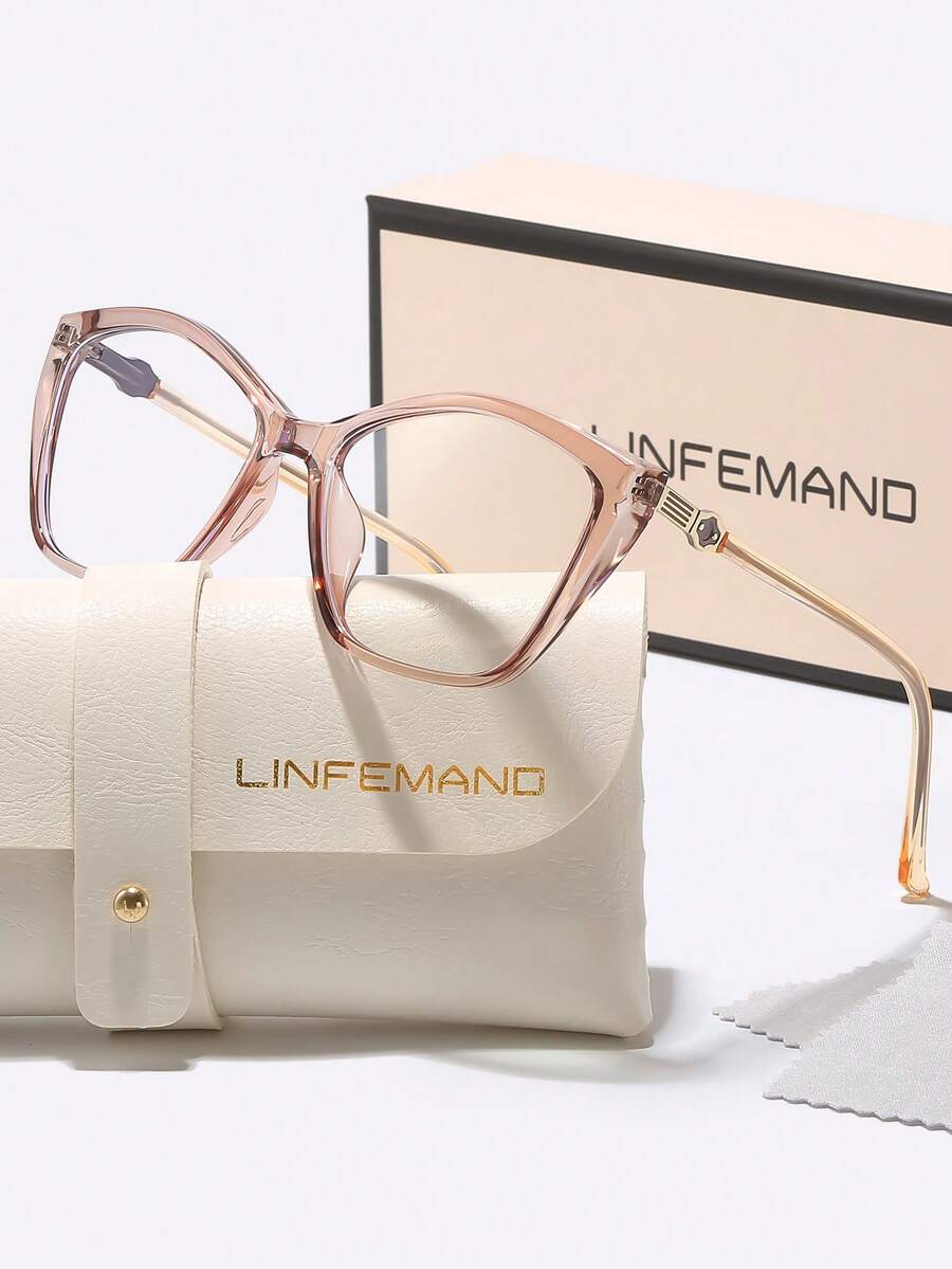 LINFEMAND 猫眼装饰眼镜，时尚优雅透明镜片女士派对眼镜，多色镜框节日礼物女士眼镜配件 - 無色 - 查看 1