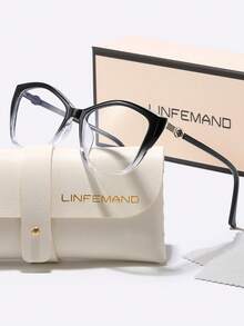 LINFEMAND 猫眼装饰眼镜，时尚优雅透明镜片女士派对眼镜，多色镜框节日礼物女士眼镜配件 - 無色 - 查看 4