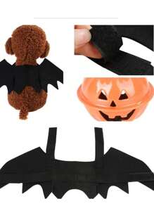 1 件万圣节猫蝙蝠服装、南瓜铃宠物狗蝙蝠翼装、有趣的万圣节蝙蝠胸部设计配件 - 黑色 - 查看 6