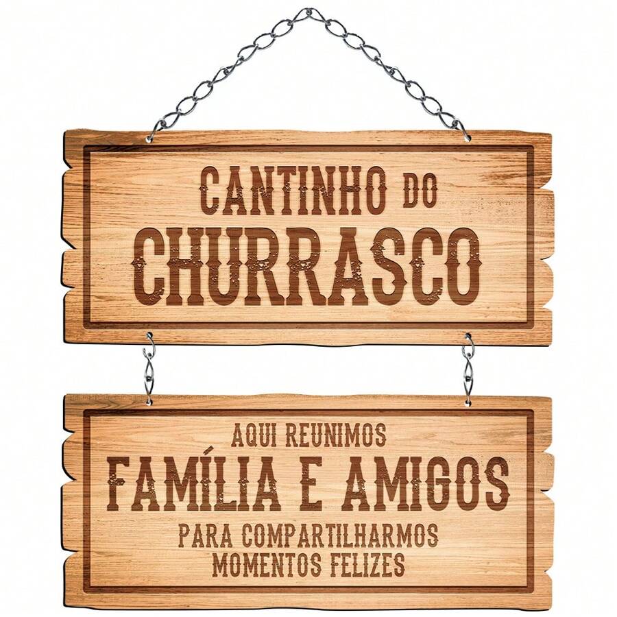 Placa Decorativa em MDF Adesivada - Cantinho do Churrasco - Aqui Reunimos Família e Amigos - Multicolorido - Visão 1