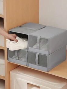 1pc White, Gray, Shoe Storage Box, Large Flip Style Shoe Cabinet, Dust-Proof, Foldable, Fabric Shoe Box - Multicolor - View 3
