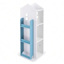Bookcase 360° Rotating Bookshelf Multifunctional Bookcase Solid Wood 4 Tiers Home Design Corner Bookshelf For Kids Suitable For Living Room And Children's Library - 藍色 - 查看 4