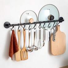 1 件装厨房挂钩支架，带贴纸，壁挂式锅盖架，可旋转挂杆，铲子、勺子和勺子收纳架，无需钻孔