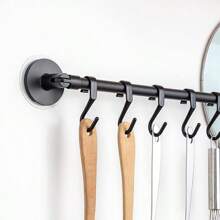 1 件装厨房挂钩支架，带贴纸，壁挂式锅盖架，可旋转挂杆，铲子、勺子和勺子收纳架，无需钻孔