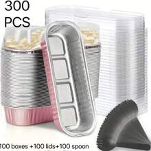 300PCS Mini Loaf Pan (With Lid And Spoon), Pink Gold Black Gold, 6.8 Ounces, Rectangular Foil Baking Pan - 彩色 - 查看 2
