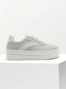 Women's Platform Walking Sneakers – Comfortable, Lace-Up Athletic Shoes For Tennis, Running, And Casual Wear. Non-Slip And Fashionable. - Màu be - Xem 2