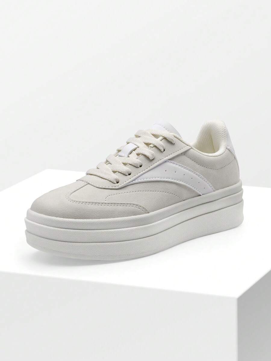 Women's Platform Walking Sneakers – Comfortable, Lace-Up Athletic Shoes For Tennis, Running, And Casual Wear. Non-Slip And Fashionable. - Màu be - Xem 1