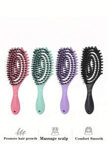 1pc Hair Brush With Bouncey Curl Defining Bristles, Hollow Design Pig Bristle Hair Comb With Special Recessed Sides For Easy Even Hair Brushing And Various Curled Hairstyles - Multicolor - View 1