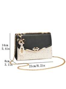 Womens Fashion Cute Pattern Shoulder Bags Romantic Heart Decorate Chain Strap Crossbody Bags For Valentine's Day Gift For Her - Black - View 2