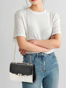 Womens Fashion Cute Pattern Shoulder Bags Romantic Heart Decorate Chain Strap Crossbody Bags For Valentine's Day Gift For Her - Black - View 6