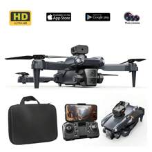 Drones With 4K Dual 3 Camera WIFI FPV RC Drone Foldable Intelligent Avoidance FPV Quadcopter With 3 Batteries 20 Min Flight Time, Brushless Motor, One Click Take Off, One Click Landing, 360 Degree Rolling Forward And Backward, Left And Right Flying, Turning, Headless Mode (With Camera Added Functions: Gesture Photography, Video Recording, Music, Big Head Stickers, Voice Operation, Emergency Stop, Trajectory Flying, Gravity Sensing) Navy Blue