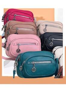 Women's Fashion Medium Crossbody Bag With 4 Zippers - 紫紅色 - 查看 4