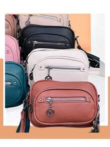 Women's Fashion Medium Crossbody Bag With 4 Zippers - 紫紅色 - 查看 5