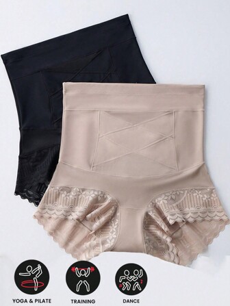 1pc High Waist Lace Panties, Seamless Butt Lifting, Tummy Control, Waist Trainer Corset, Shapewear Underwear Gym Accessories Belly Slimming Girdles, Lumbar Girdles Belly Slimming Corset