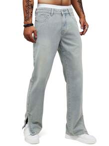 Men's Y2K Retro Casual Slit Light Blue Loose Straight Leg Jeans